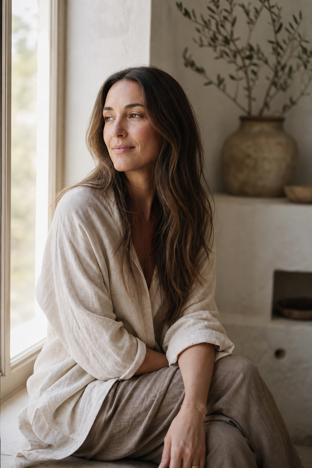 A woman in a moment of calm clarity, representing the transformation.